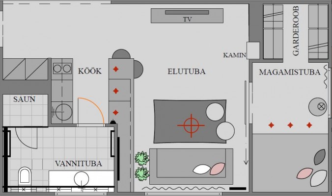 Hrushtshovka tüüpi korteri plaan peale muutmist. Korter 1. Aet Piel Disain. - 2