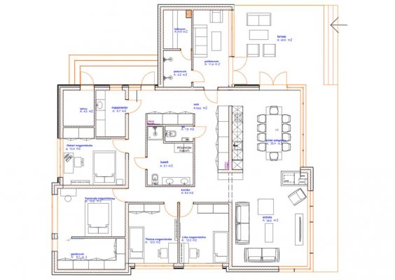 Pilt 2 - Arhitekt Tanel Tuhali poolt projekteeritud ühekorruseline eramu on 5-toaline, kõrgete lagede ja suurte akendega. Majas on avatud köök-elutuba, 4 magamistuba, saun, pesuruumid ja panipaigad. 