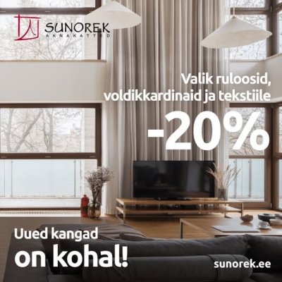 Sunorekis valik ruloosid, voldikkardinaid ja tekstiile -20%