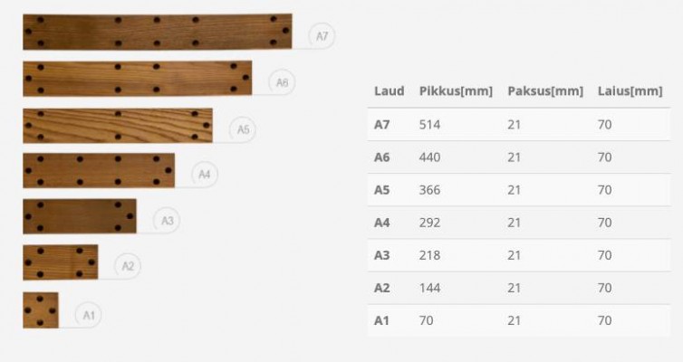 Gumidecki termopuidust põrandalaudis on saadaval 7 erinevas pikkuses. - 2