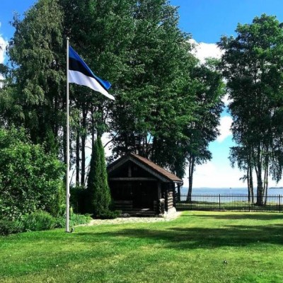 Eesti lipp ja lipumast - saunamaja esine - 2
