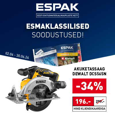 Espaki pakkumised EHITUS ja REMONT kuni 30.06. Kliki tootele ja osta kohe!