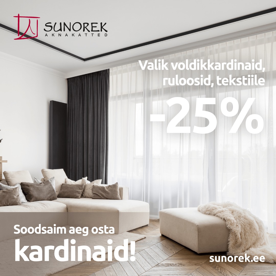 Sunorek: valik voldikkardinaid, ruloosid ja tekstiile -25%