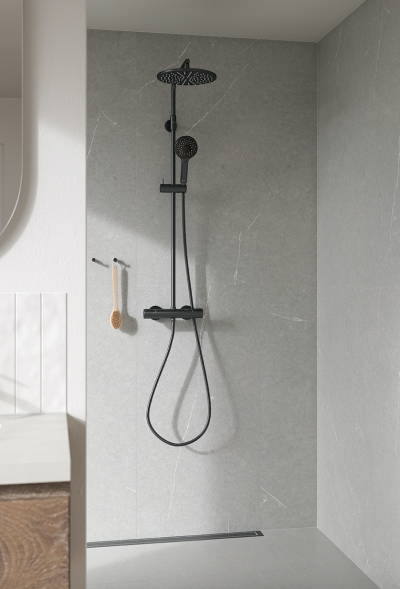 Termostaatkassetiga dušisegisti pakub kaitset ootamatute veetemperatuuri muutuste eest ja lukustab temperatuuri, tavaliselt 38 °C juurde. Foto: Damixa termostaadiga dušisegisti - 1