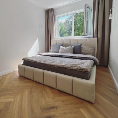 Väikese magamistoa sisustamine (projektimüük) - kvaliteetne pesukastiga voodi (lai valik kangaid)