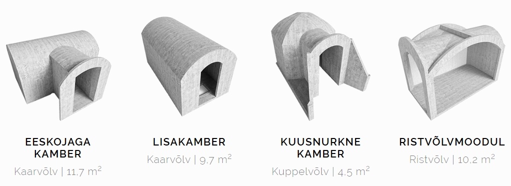 Revonia monoliitsest betoonist võlvhooned-moodulmajad.