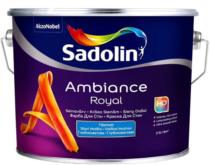 Sadolin Ambiance Royal on 1. märghõõrde klassiga täismatt seinavärv, mis jätab lõppviimistlusena kuninglikult sametise pinna.