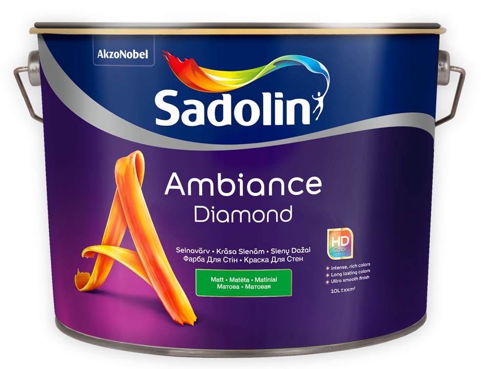 Sadolin Ambiance Diamond on matt, väga hea kulumiskindlusega seinavärv, mis on kergesti pinnale kantav, ei pritsi ja tasandub hästi.