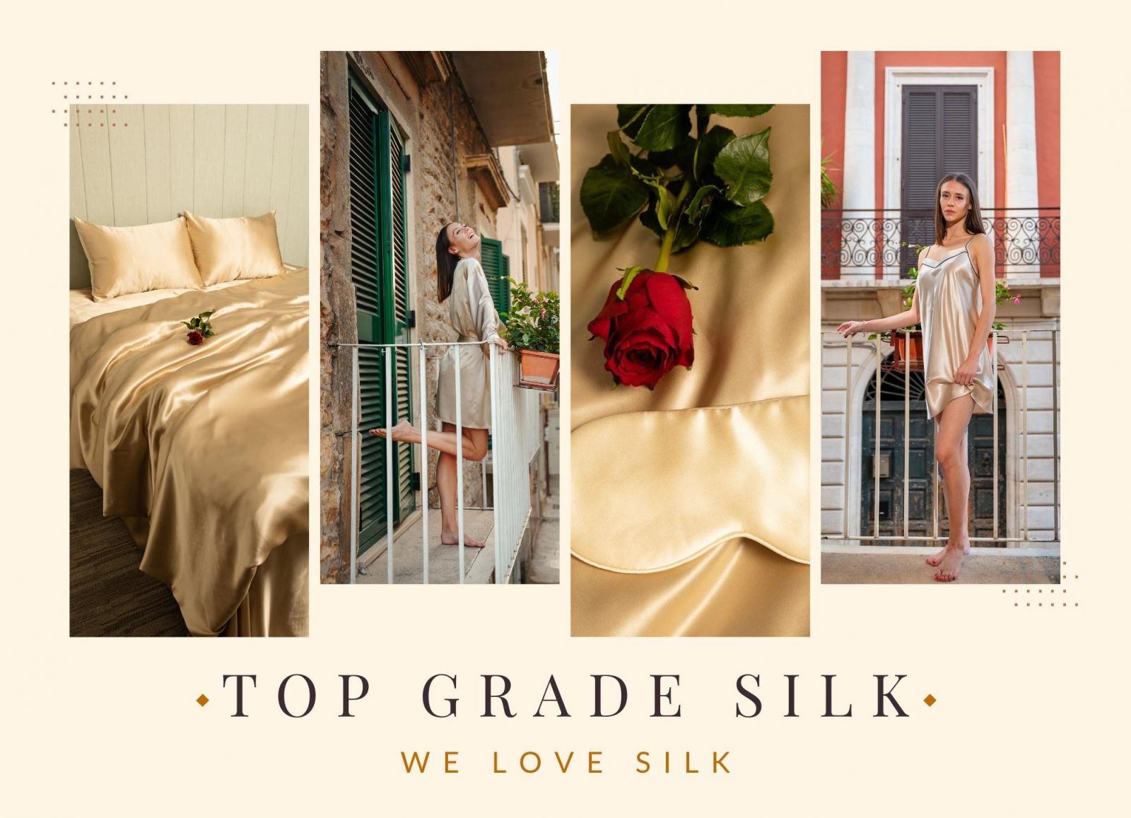 We are a new brand offering luxurious 100% natural Mulberry silk bedding sets (sheets, duvet covers, pillowcases), silk sleep eye masks, silk night dresses and silk robes for women.